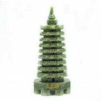 WenChang Pagoda Jade Carving Ornament 9 Layers 14cm Cyan Jade, Topaz -Home living room bedroom office decoration Feng ShuiPagoda beige