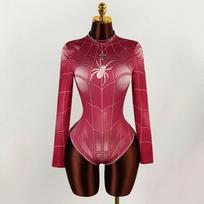 Halloween Spider-Man Bodysuit for Women Sexy Cosplay Costume Long Sleeve Digital Print Jumpsuit L brown