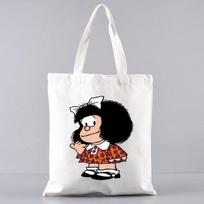 PAZ Mafalda Femme Harajuku mada Animaciniai filmukai Rankinės Pečių Krepšiai Laisvalaikio apsipirkimo Mergaičių rankinės Moterims Elegantiškas drobinis krepšys 24*26cm white