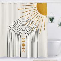 Abstract Bohemian Shower Curtain Mid Century Arches Sun Leaves Modern Simple Aesthetic Lines Geometric Decorative Shower Curtain W60H190(CM)-1 Pcs orange