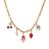 Hot-Selling Christmas Titanium Santa Claus and Butterfly Necklace beige