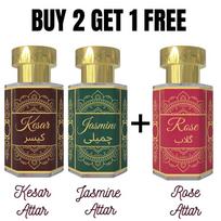 Kesar Attar ir Jazminų Attar su nemokamu Rožių Attar – Aštrus, Gėlių ir Klasikinis Kvapų Derinys | Be Alkoholio Unisex Ritinėlis Kvapų Aliejai | 3 x 6 ml Pack = 6ml beige