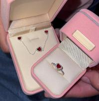Foxi Hot Sell Bling Iced Out Cubic Zirconia Red Heart Earring Hypoallergenic 925 Silver Heart Jewelry Set Ring Necklace Sets 7 gray