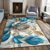 Flanelinis spausdintas 3D rožių kilimas Mėlyni auksiniai akcentai Minkštas vilnos grindų kilimėlis Svetainės kilimas Elegantiška dekoracija Gėlių meno kilimai 60x90cm gray