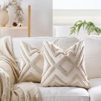 2 vnt. Boho prašmatnus pintas abstraktus pagalvės užvalkalas su kutais, minkštas prabangus dekoratyvinis užvalkalas pagalvei ant sofos, lovos, svetainės, estetiškas 45x45cm white