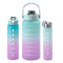 3 vnt. 2000 ml 800 ml 280 ml gradiento spalvos vandens butelių rinkinys, nešiojamas, motyvuojantis sportinis vandens butelis su laiko žymėmis, skirtas lauko fitnesui 2000ml 800ml 280ml
