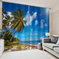 Hot Selling Nature Seaside Beach Scenery 3D Ocean Landscape Modern Window Curtains for Living Room Bedroom Decor 2 Pieces W50xH130(CM)x2pcs&HOOK blue