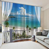 Hot Selling Nature Seaside Beach Scenery 3D Ocean Landscape Modern Window Curtains for Living Room Bedroom Decor 2 Pieces W50xH160(CM)x2pcs&Grommet Top gray