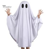 White Ghost Cape Halloween Costume for Kids Adults, Cosplay Fancy Dress, Classic Spooky Cloak with Black Eye Holes Unisex Wear L gray
