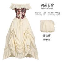Hot-selling Halloween costumes Victorian dress Mona garden jacquard court style tube top waist dress M beige