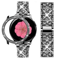 Dėklo dėklo apsauga, skirta Samsung Galaxy Watch 6 5 40 mm 44 mm metalinė apyrankė, skirta Galaxy Watch 4 44 mm 40 mm juosta deimantiniu dangteliu Galaxy watch 4 44mm juoda