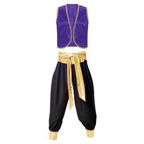 Vyriškas arabiško princo kostiumas, pintas liemenė, marginti keliai, elastinis juosmuo, karnavalinis kostiumas, cosplay 3XL juoda/tamsiai violetine spalva