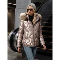 Hot-selling cotton-padded clothes women's new glossy pearlescent feeling waist and thin fur collar hooded cotton clothes XL gray