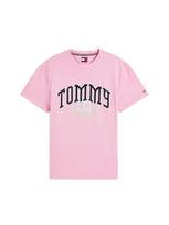 Tommy Jeans Marškinėliai 'Varsity' šviesiai pilka / rožių spalva / juoda