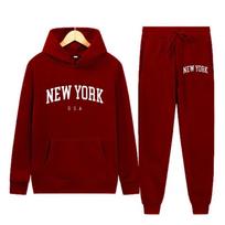 Niujorkas Raidė JAV Miesto Hoodies + Kelnės 2 Dalių Rinkiniai Moteriška Mada Palaidinės Moteriškos Laisvalaikio Su Gobtuvu Megztiniai Sportiniai Drabužiai Kostiumas 2XL black