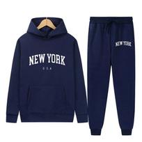 Niujorkas Raidė JAV Miesto Hoodies + Kelnės 2 Dalių Rinkiniai Moteriška Mada Palaidinės Moteriškos Laisvalaikio Su Gobtuvu Megztiniai Sportiniai Drabužiai Kostiumas M black