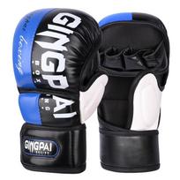 MMA Training Gloves Men With Five Fingers PU Leather Thick Padding Breathable Design Punching Bag Sparring 5-Finger Glove Blue L white