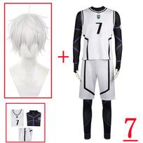 Anime Blue Lock Cosplay Nagi Seishiro Kostiumas Baltas Juodas Džersis Futbolo Kombinezonas Bodis Helovino Karnavaliniai Vakarėliai Drabužiai XXL-(Suit+Wig) balta