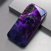 Grūdinto stiklo telefono dėklas Galaxy S26 S21 S22 S23 S24 S25 FE Ultra Plus serijai. Šaunus violetinių dūmų kaukolės dizainas. For SamSung A26/A17 gray