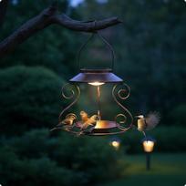 Hanging Aluminum Feathered Feeder Decorative Scrollwork Solar Bird Top Canopy Black