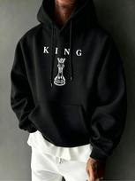 Unisex Fall Autumn King Chess Piece Graphic Print Hoodie Casual Long Sleeve Pullover Top for Daily Wear S black