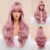 Hot-selling European and American style black Qi bangs long comfortable elastic mesh high temperature silk wig headgear brown