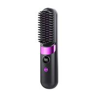 Brush Portable Straightener 4 Hair Temperature Adjustable Led Display Fast Heating Travel Cordless Electric Hot Brush Curly Hair Styling Detangling violetinė
