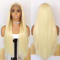 Hot-selling front lace wig long straight hair, chemical fiber full head cover fluffy natural wig spot wholesale 30inch (corrected from the original chinese text) beige