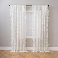 French Mid-Century Vintage Curtain, New Luxury Semi-Blackout Drape with Ruffled Edge, for Living Room Bedroom, American Light Luxury Door Curtain W75 X H60CM Rod Pocket