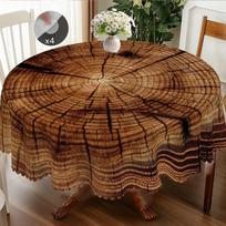 1 vnt. Retro medinės lentos tematikos staltiesė, medžio rašto dizainas, kaimo sodybos stilius, tinkama pavasario ir vasaros šventėms, stovyklavimui P Round(152)cm brown