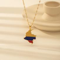 Hot Selling Creative World Maps Venezuela Dominican Paraguay National Flags Stainless Steel Jewelry Necklace Pendant beige
