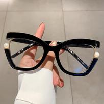 Hot-selling colorful pearl decorative cat eye flat mirror plain artifact European and American style advanced sense anti-blue glasses beige