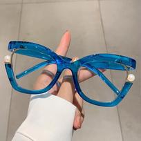 Hot-selling colorful pearl decorative cat eye flat mirror plain artifact European and American style advanced sense anti-blue glasses blue