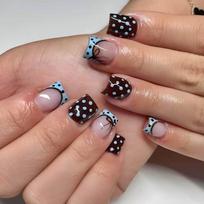 Lefan cross-border hot-selling polka dot polka dot manicure wearing nail square nail French wearing nail piece fake nail wholesale
