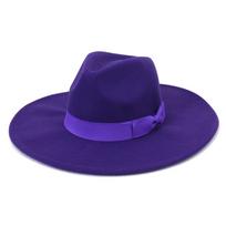Unisex mados platus vilnos diržas plokščias viršus Fedora Hat Party Church Hats Cap blue
