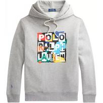 Polo Ralph Lauren SS22 Hooded Pony Pattern Fleece Lined Sweatshirt Unisex Gray 710868912002 M white