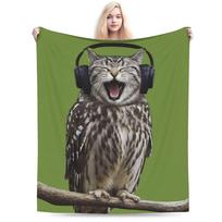 Miau Mėmės Vilnos Antklodės Katė Pelėda Smegenų Puvinys 90-ųjų Antklodės Namams Sofai Minkštas Lovos Kilimas Size: 75*100cm, Weight: 280 GSM black