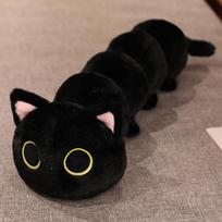Mielas katės vikšro pagalvės pliušinis žaislas kačiuko lėlė mergaitės miegančiai kojai ilgas pagalvės skudurėlio lėlė 50cm（0.2kg） juoda