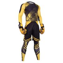 Mens 3 Piece Workout Set Quick Dry Long Sleeve Top Tights Pants Running Basketball Training 2XL black