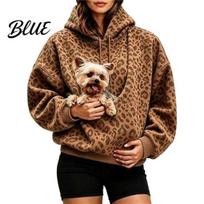 Ilgo rankogalio megztinis su leopardo raštu Šuo/Katė nešioklė su gobtuvu Moterims Per dydį su gobtuvu džemperis Šuo Moterys & Katė Nešiojimas su kengūros kišene M tamsiai ruda spalva