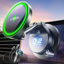 LISEN [More Stable ] Suction Cup Phone Mount,  Qi2.2 25W Wireless Car Charger for iPhone 17 16,15W for iPhone 17e 15 14 13 12 YL0225090001