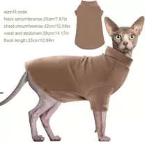 Medvilniniai drabužiai katėms, sphynx katės drabužiai, minkštas, kvėpuojantis megztinis katėms, berplaukių kačių liemenė, megztinis aukštu kaklu, skirtas sphynx, cornish rex, devon rex, peterbald, rudas, m