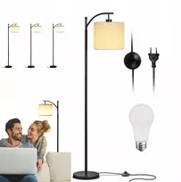 Led grindų lempa boho lininis gaubtas abažūras lemputė 175cm