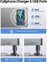 Laikiklis Meatanty dvigubas monitoriaus stovas su 4 reguliuojamais aukščiais, automobilinis įkrovimo padėklas, 4 usb prievadai, kompiuterio pakėlėjas su stalčiais, metalinis dvigubas stalo organizatorius, pakėlimo stovas 2 monitoriams