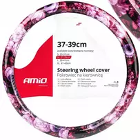 Amio rožinis gėlių rašto automobilio vairo užvalkalas, dydis 37-39 cm