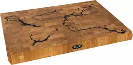 B4k® ąžuolinė pjaustymo lenta 45 x 30 x 4 cm Lichtenberg Blitze dizainas, aukščiausios kokybės galinių rievių medinė lenta su rankenomis, rankų darbo pjaustymo lenta ir tausojanti peilius