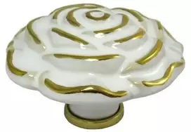 Keraminė itališka baldinė rankenėlė Rožė balta auksinė 44x32mm