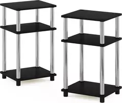 TV staliukas Furinno Just 3 aukštų Turn-n-tube staliukas, 2 vnt., Americano/nerūdijantis plienas