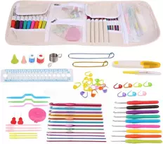 Crochet rinkinys su dėklu, ergonomiškų mezgimo rinkinių rankena, adata, nėrimo vąšeliai, siuvimo ir mezgimo įrankių rinkinys