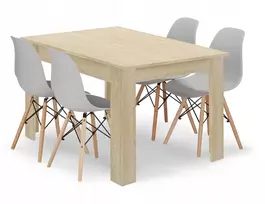 Stalas su kėdėmis svetainei, valgomajam, virtuvei, loft stiliaus, 4 pilkos kėdės